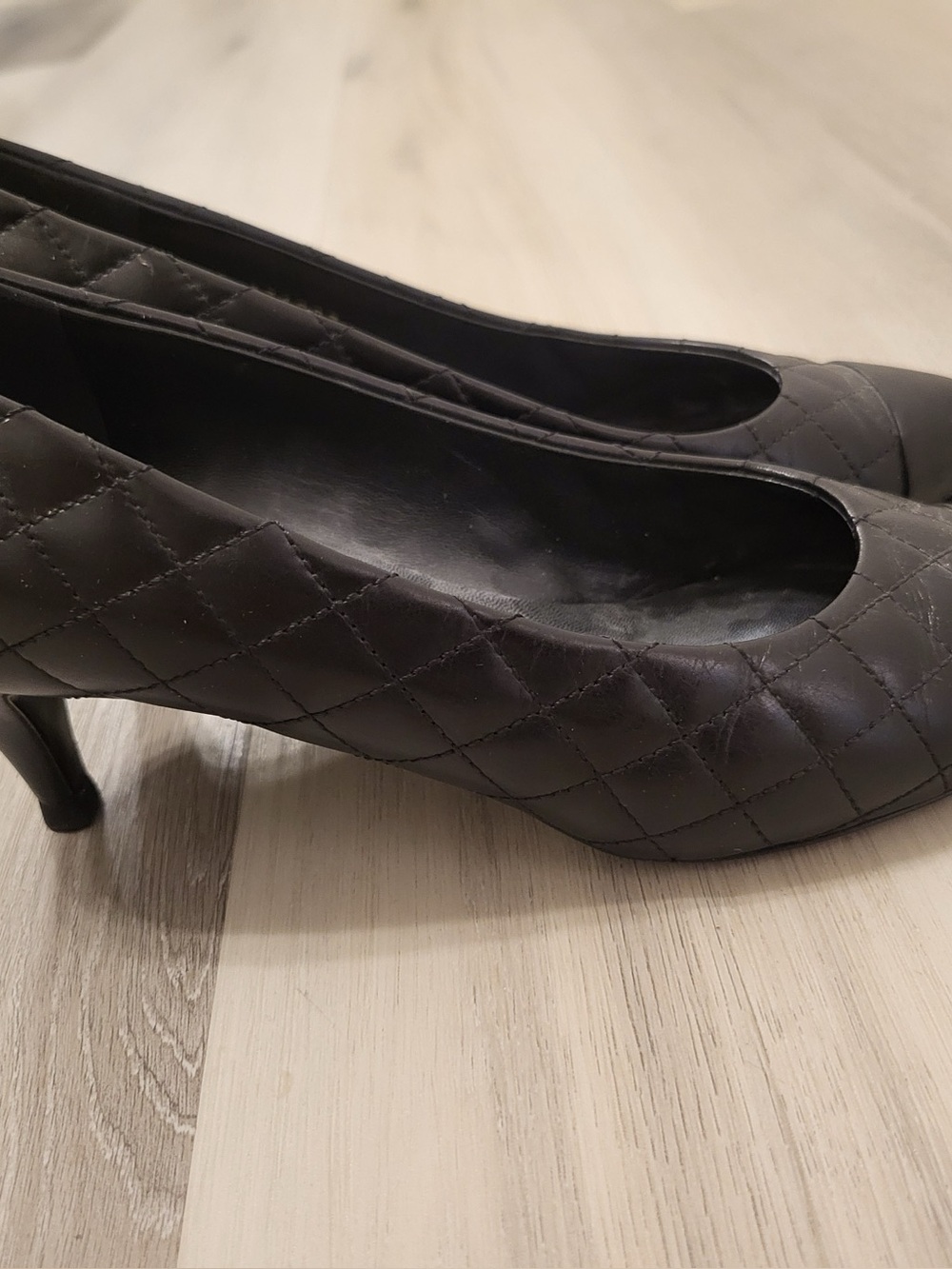 CHANEL Black Quilted Leather Mid-Heel Pumps